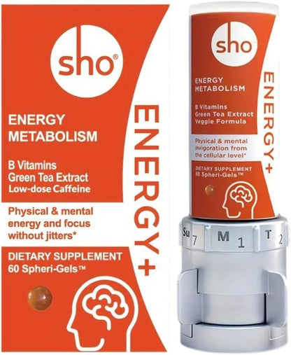 SHO Vegan Energy+ Focus Supplement Kit – Methylated B Complex, Matcha and Caffeine – 60 Softgels