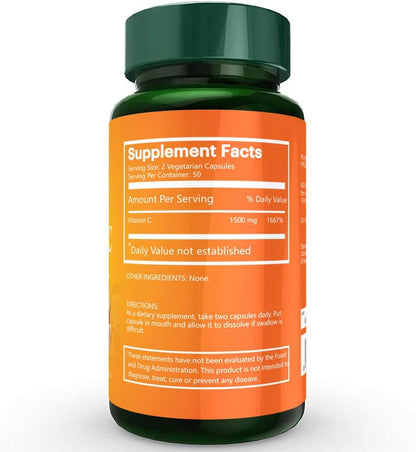 Na'trition Pure Vitamin C Vegetarian Capsules 1500mg per Serving