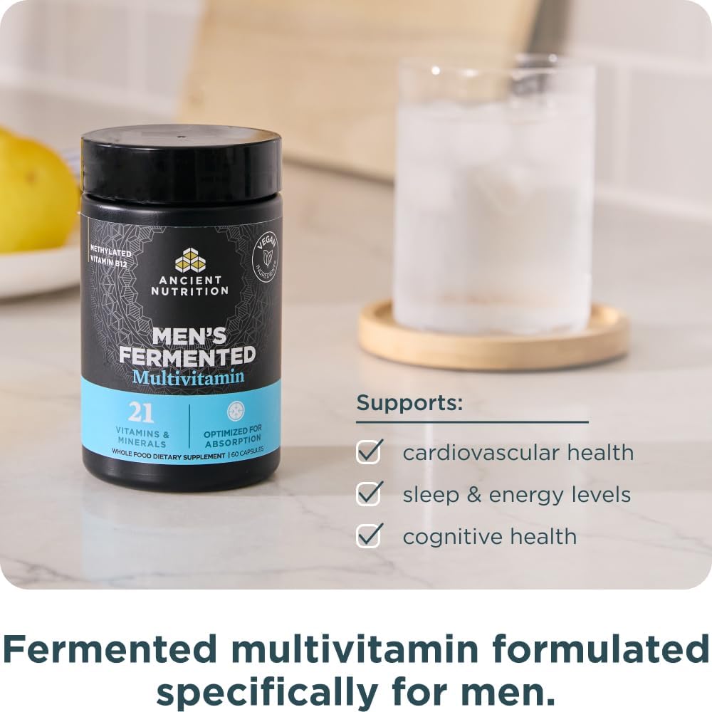 Ancient Nutrition Men's Multivitamin - Fermented Whole Food with Methylated Vitamins, 60 Capsules - görsel 5