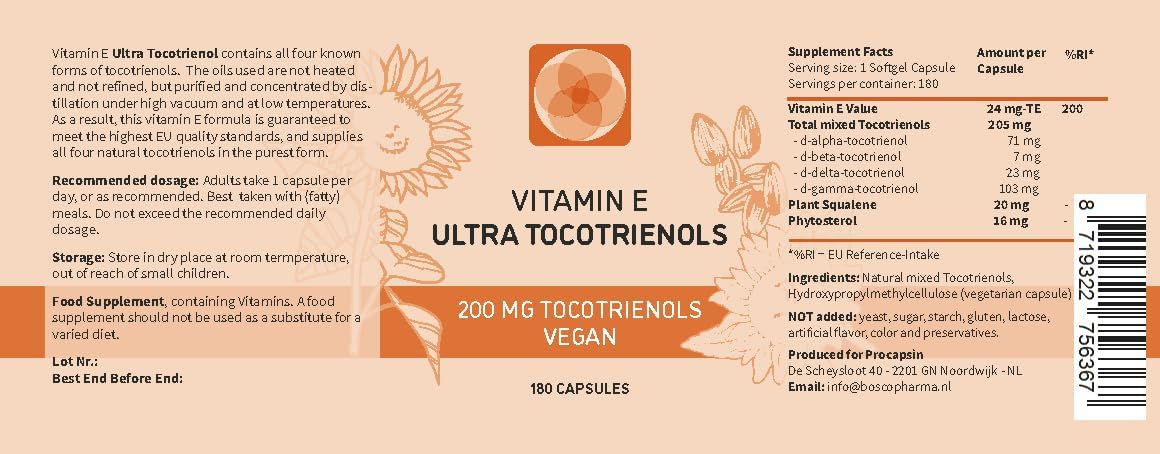 Ultra Tocotrienol 200mg Vitamin E Vegan – All 4 Tocotrienols – No Tocopherols (180 Capsules) - görsel 2