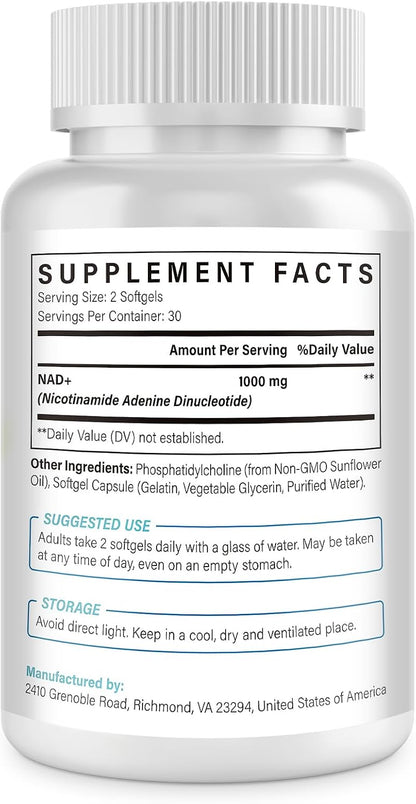 Maripolio Liposomal NAD+ 1000 mg Supplement - High Bioavailability Cellular Energy Support, 60 Softgels