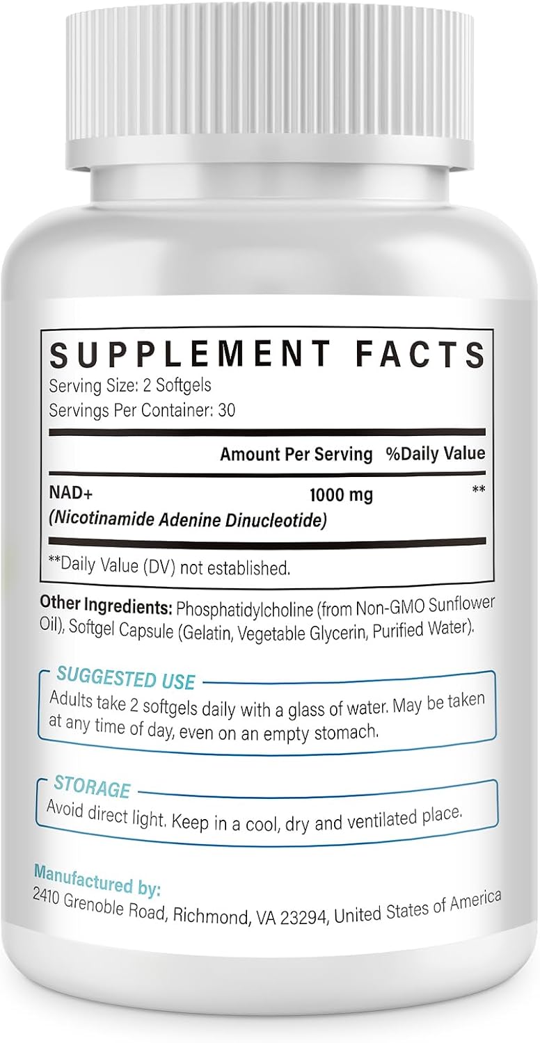Liposomal NAD+ 1000 mg Supplement – High Bioavailability for Cellular Energy & Wellness Support, 240 Soft Gels - görsel 3