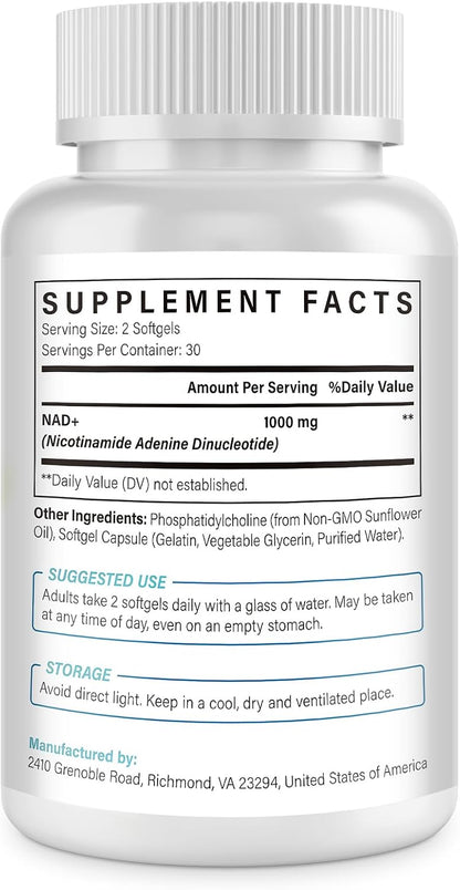 Liposomal NAD+ 1000 mg Supplement – High Bioavailability for Cellular Energy & Wellness Support, 240 Soft Gels