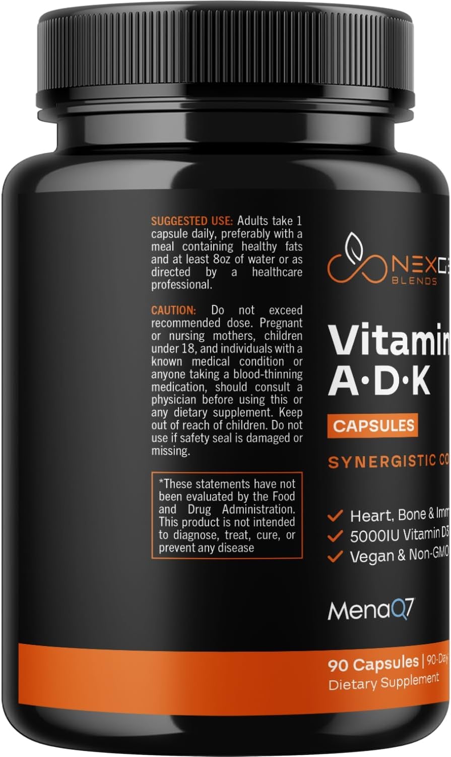 NexGen Blends ADK Vitamin Supplement: Vegan D3 K2 MK7 & A - 5000 IU, 3-Month Supply - görsel 7