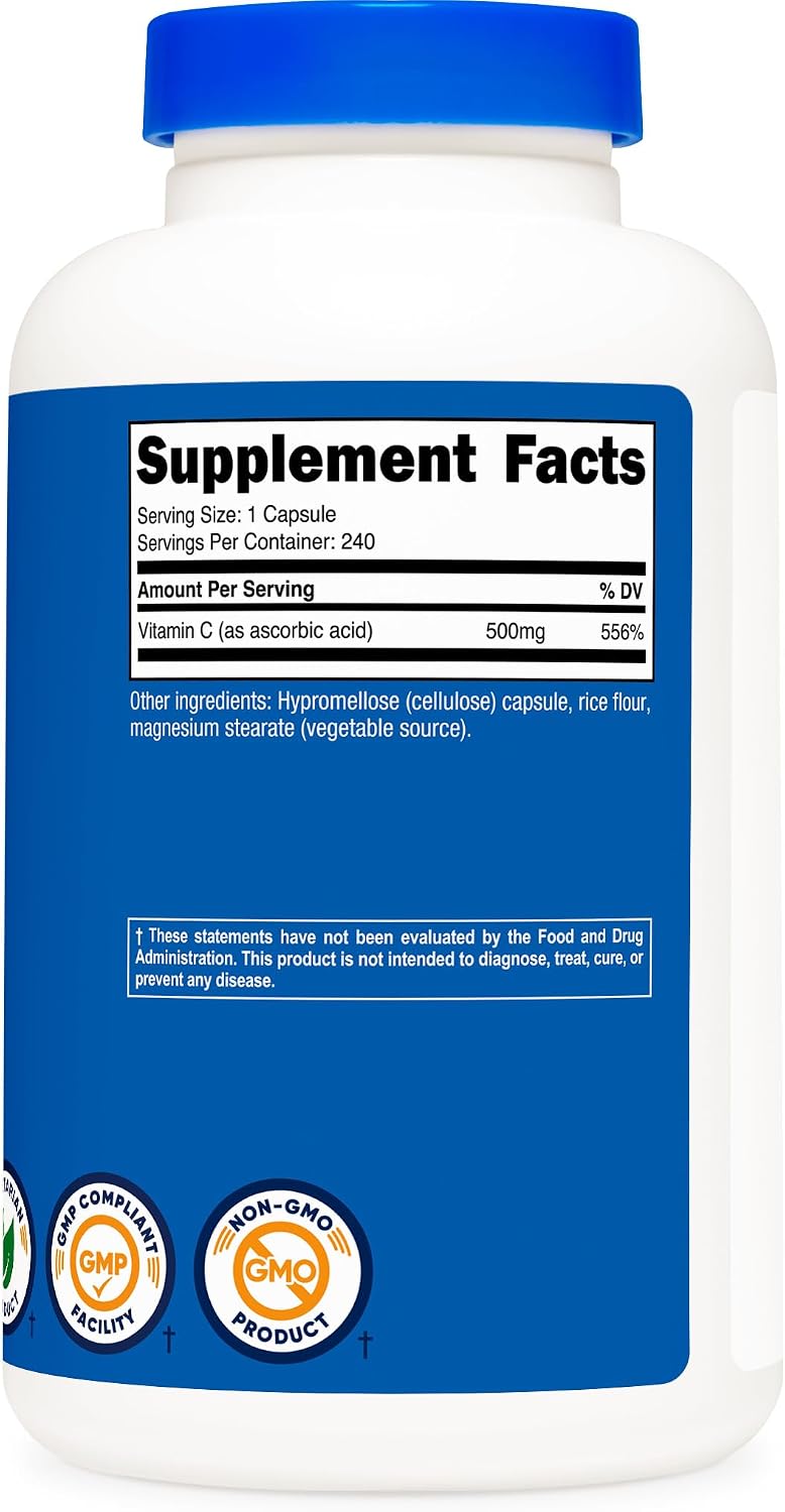 Nutricost Vitamin C 500mg, 240 Capsules, Vegetarian, Gluten-free & Non-GMO - görsel 4