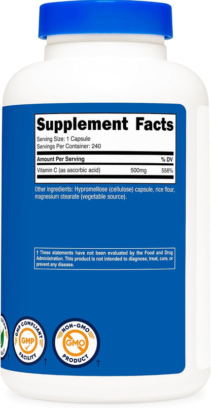 Nutricost Vitamin C 500mg, 240 Capsules, Vegetarian, Gluten-free & Non-GMO
