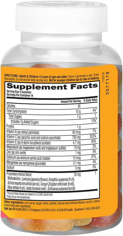 Airborne Vitamin C Immune Support Gummies – 750mg, Assorted Fruit Flavours, 4 Pack (168 Gummies)