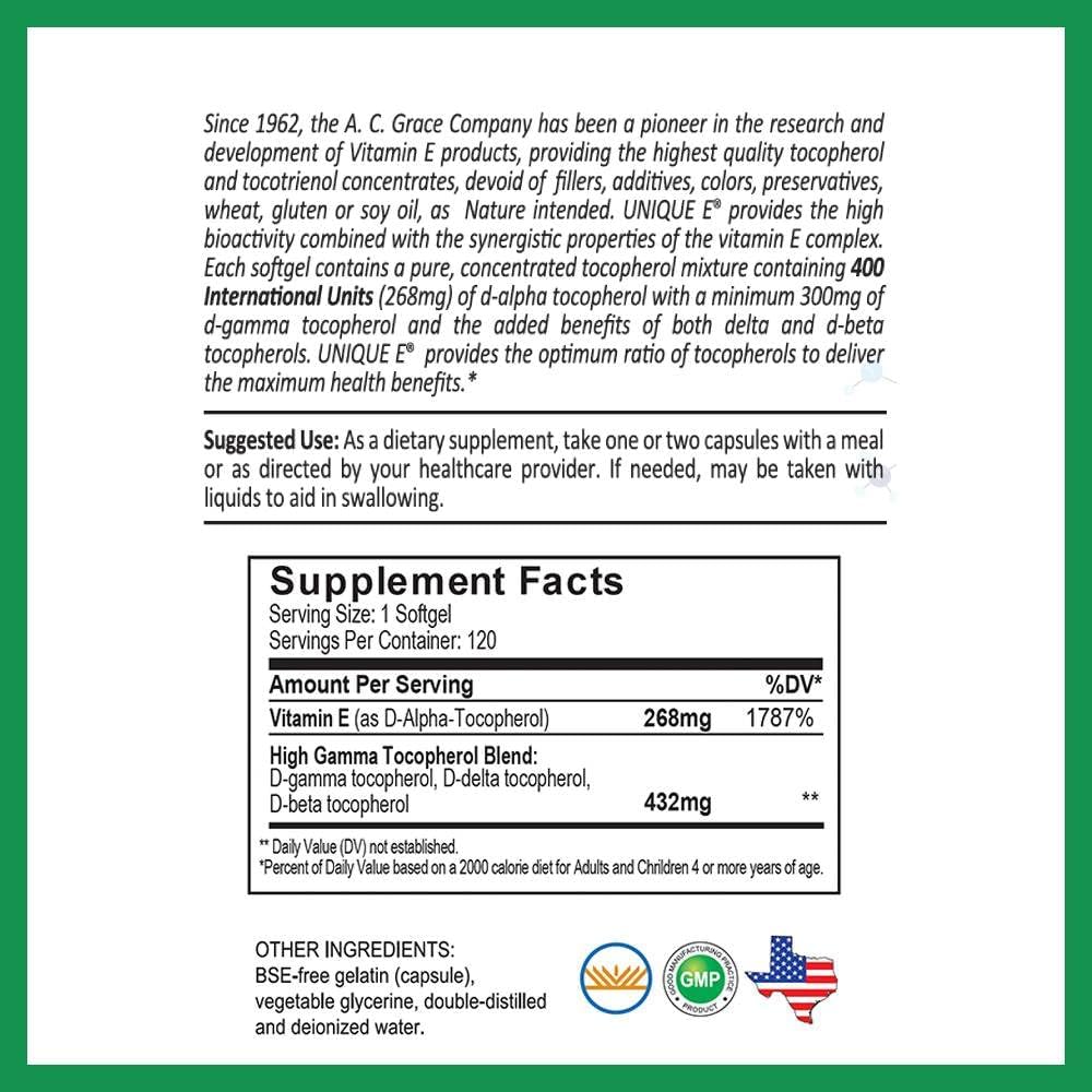 UNIQUE E Mixed Tocopherols - 120 Soft Gels, Natural Vitamin E Food Supplement - görsel 6