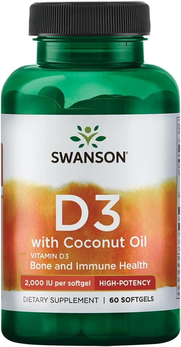 Swanson Vitamin D3 with Coconut Oil, 60 Softgels - görsel 1