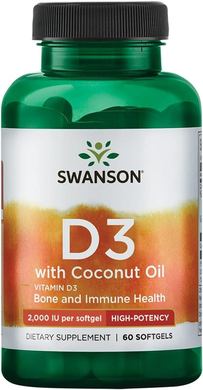 Swanson Vitamin D3 with Coconut Oil, 60 Softgels