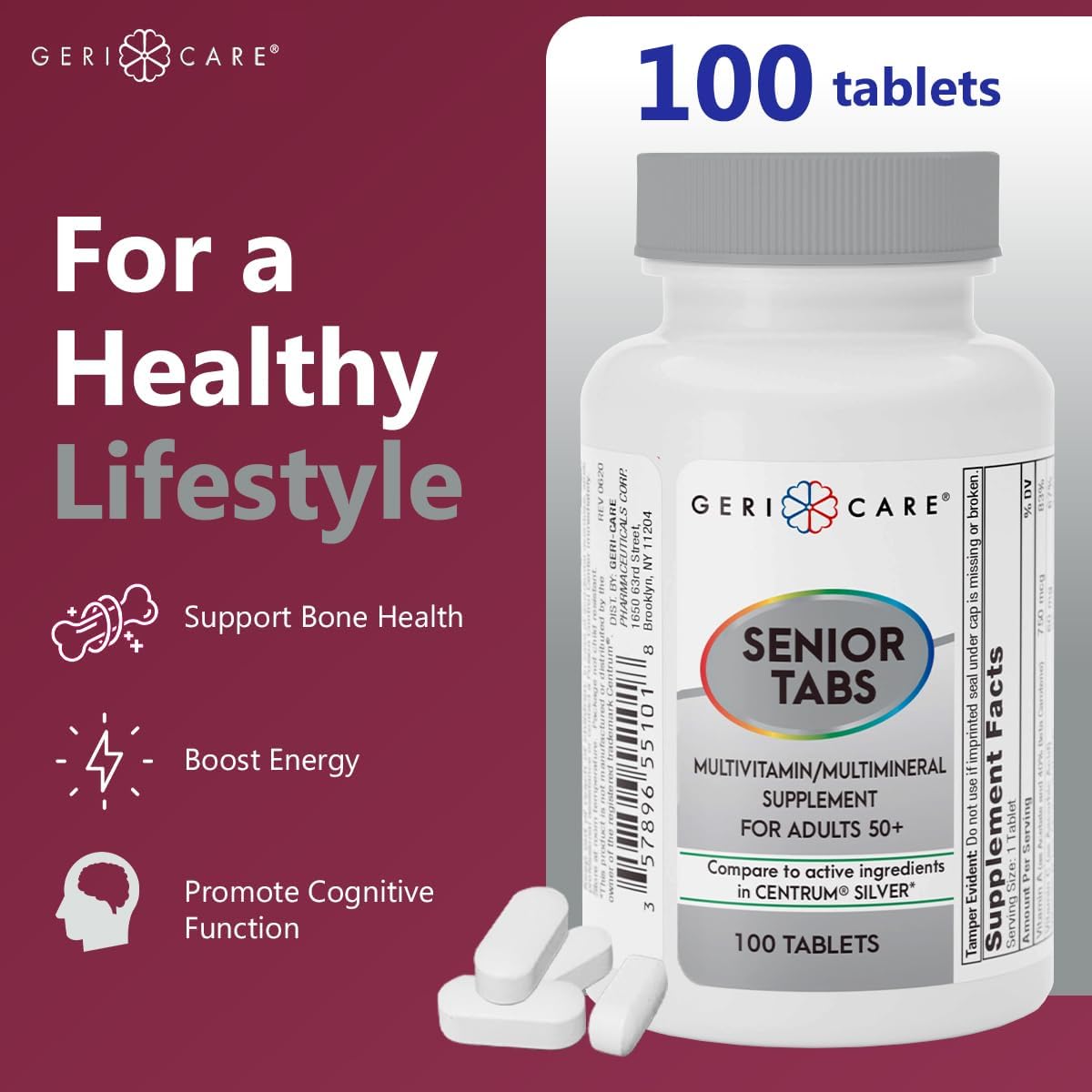 GeriCare Senior Tab 50+ Multivitamin and Minerals Tablets, 100 Tablets - görsel 2