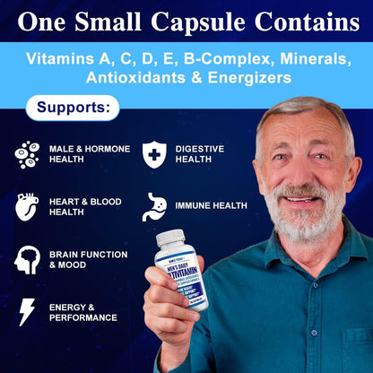 Simply Potent Daily Multivitamin for Men, 35 Vitamins with Minerals & Antioxidants, Vitamins A, C, D, E, Biotin, B12, Folate, Zinc, Magnesium & Saw Palmetto for Energy, Focus, Immune & Prostate Health, 60 Capsules