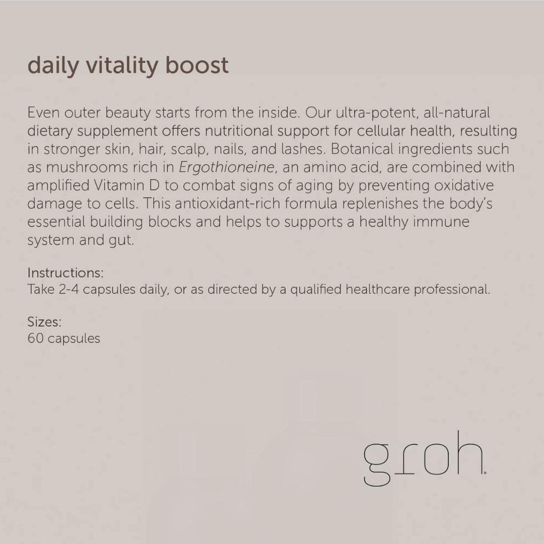 Groh Daily Vitality Boost - All Natural Hair, Skin and Nails Supplement with ErgoD2 - 60 Capsules - görsel 3