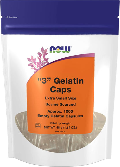 NOW Foods Empty Gelatine Capsules, #3, Bovine Sourced, Extra Small, 1000 Capsules