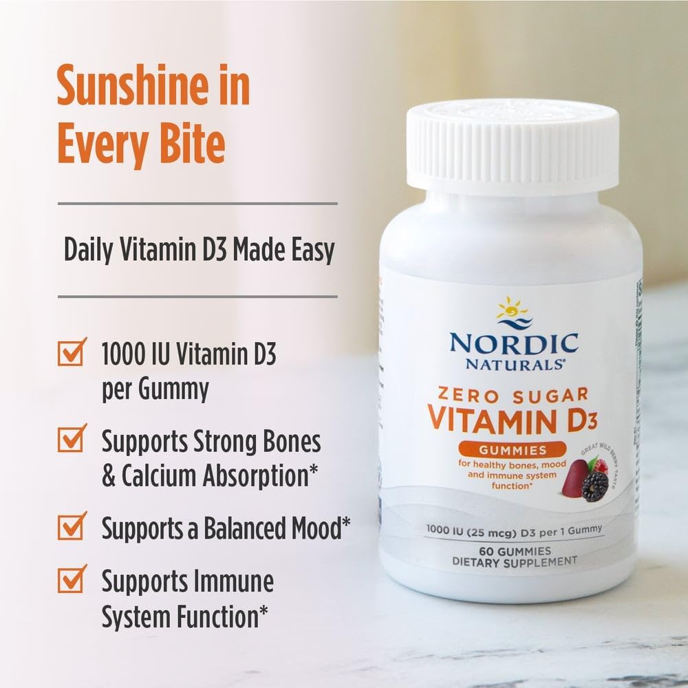 Nordic Naturals Zero Sugar Vitamin D3 Gummies, Wild Berry – 1000 IU – 60 Gummies - görsel 3