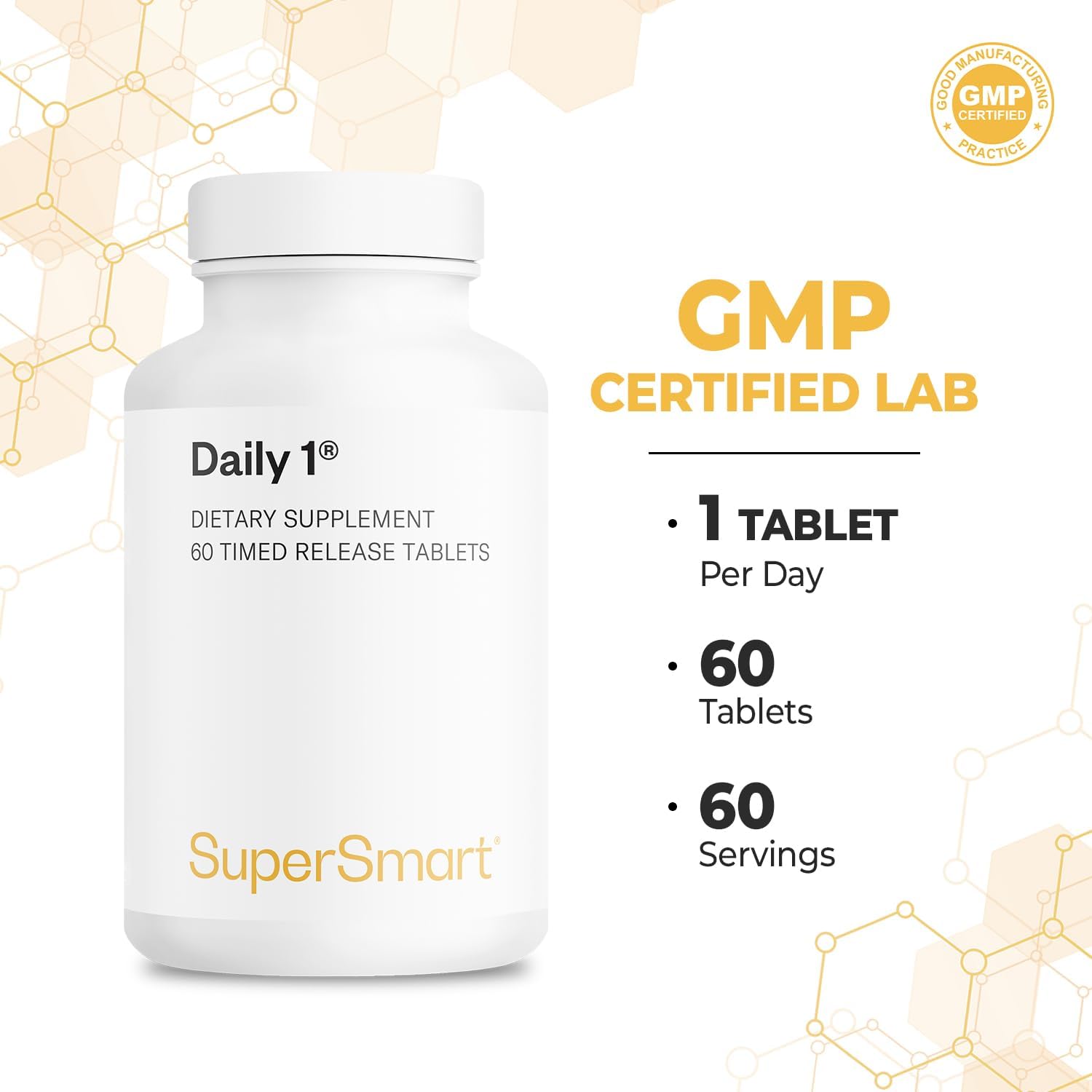 Supersmart - Daily 1® Timed Release - Multivitamin for Women and Men - with BioPQQ, Vitamins A, B, C, D, E, Biotin, Quercetin and Fisetin - Non-GM and Gluten-free - 60 Tablets - görsel 5