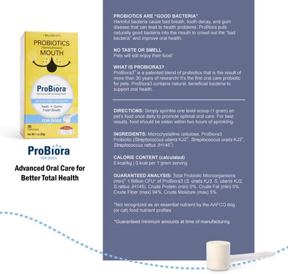 ProBioraPet Oral Probiotics for Pets – Promote Healthy Teeth and Gums, Freshen Breath, Support Teeth Whitening, 30 Day Supply (30g)
