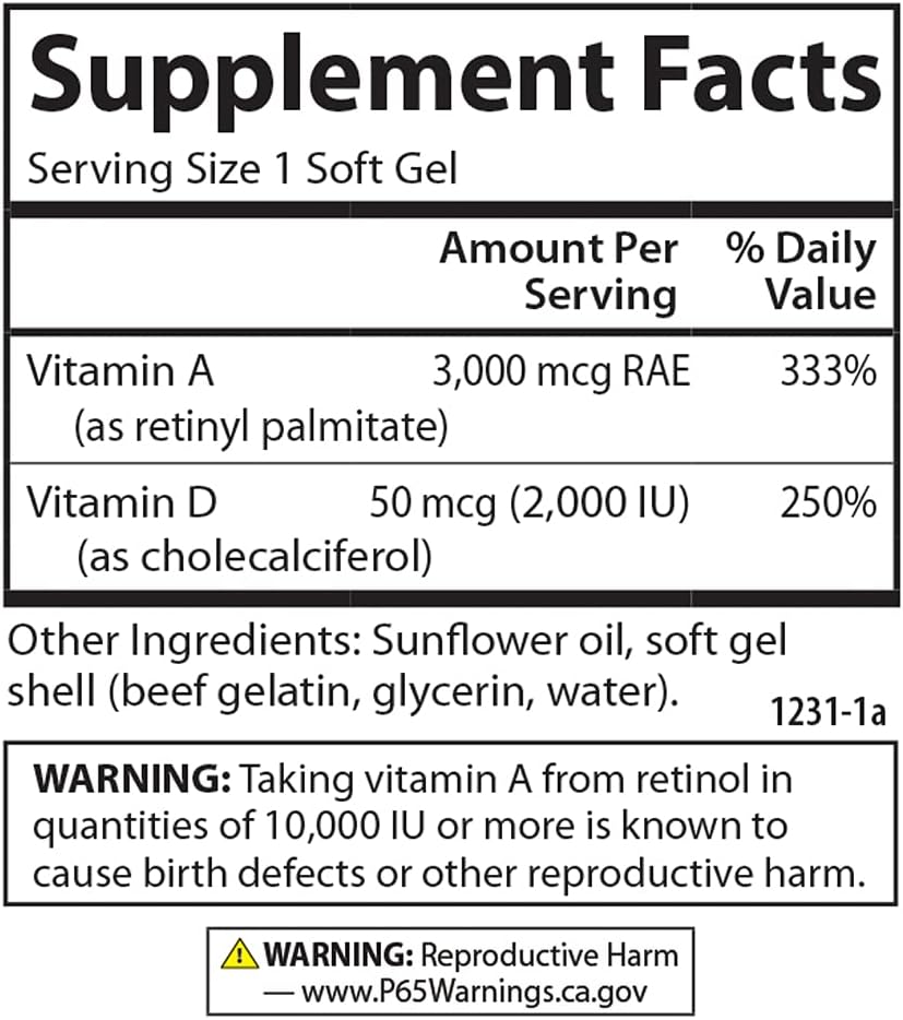Carlson A & D, 10000 IU (3000 mcg RAE) Vitamin A & 5000 IU (125 mcg) Vitamin D3, Vision and Bone Support, 100 Softgels - görsel 4