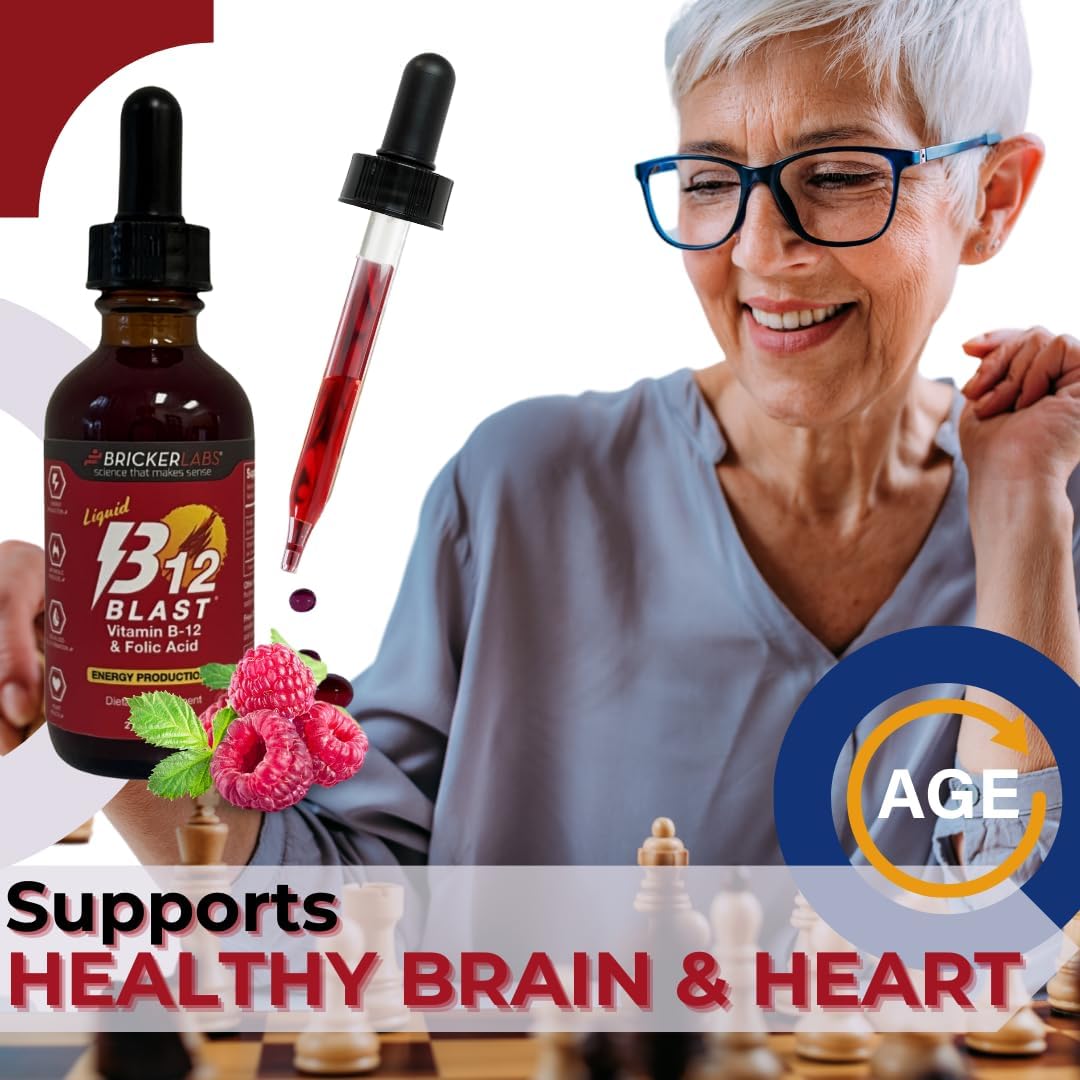 Bricker Labs B-12 Blast Liquid Vitamin B12 and Folic Acid Supplement, Natural Raspberry Flavour, 56 ml - görsel 3