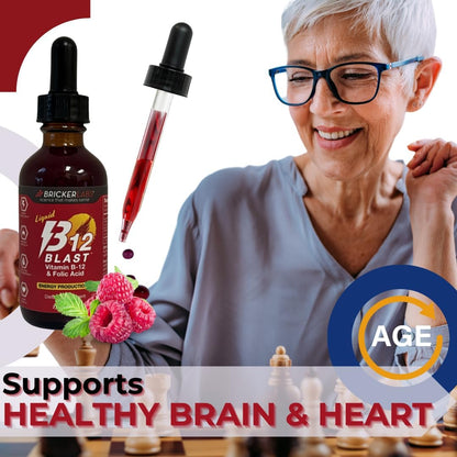 Bricker Labs B-12 Blast Liquid Vitamin B12 and Folic Acid Supplement, Natural Raspberry Flavour, 56 ml