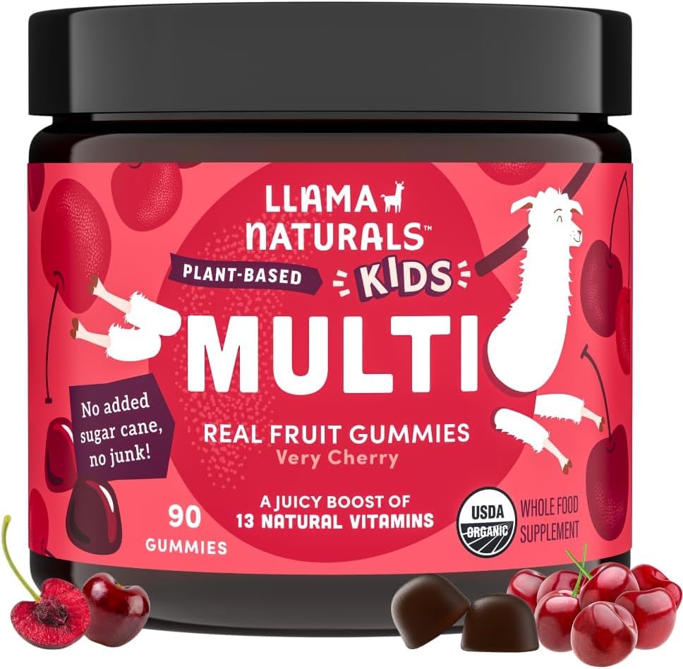 Llama Naturals Kids Multivitamin Gummies, Organic Vegan, Real Fruit, No Added Sugar, Strawberry, 90 Count - görsel 9