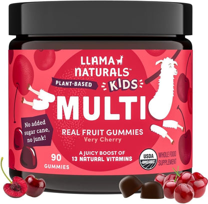 Llama Naturals Kids Multivitamin Gummies, Organic Vegan, Real Fruit, No Added Sugar, Strawberry, 90 Count