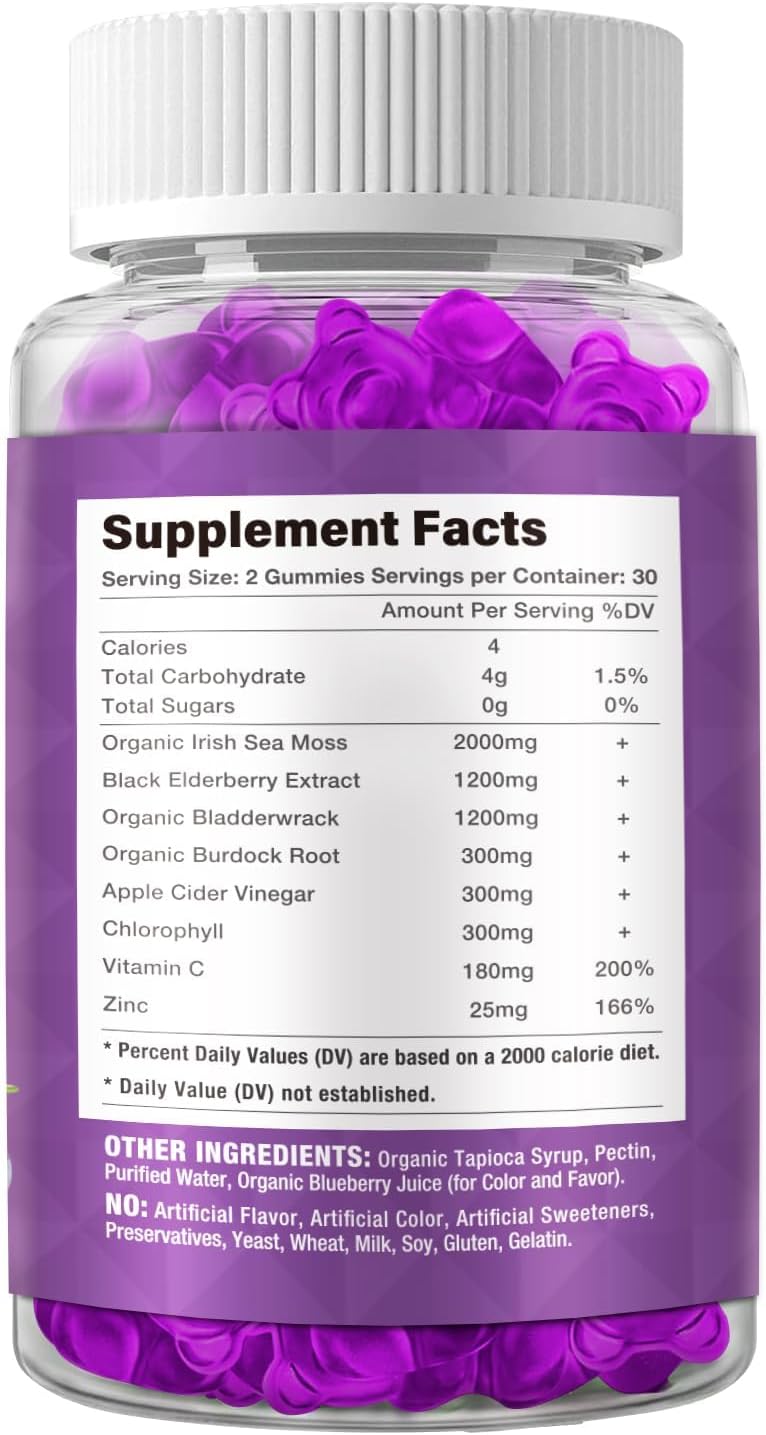 Sea Moss & Elderberry Gummies with Vitamin C and Zinc – Immune & Thyroid Support, 60 Gummies - görsel 2