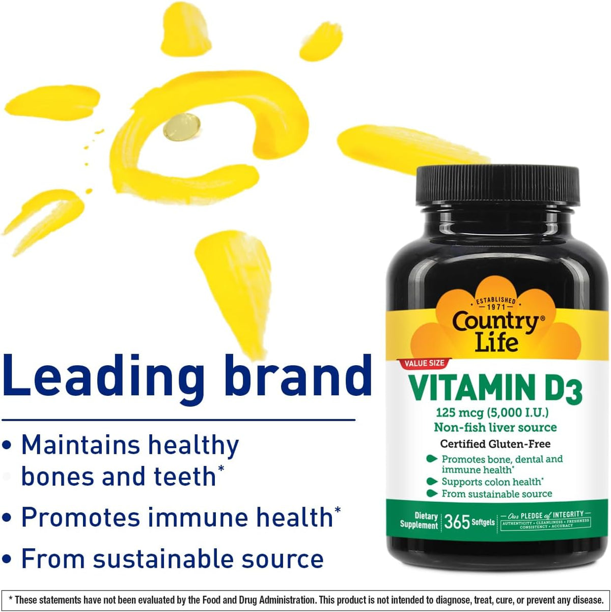 Country Life Vitamin D3 5000 IU - 365 Softgels - görsel 2