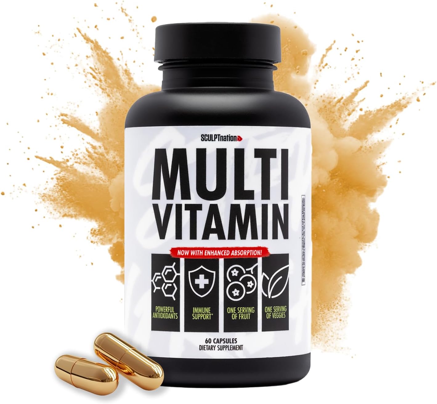 Sculpt Nation by V Shred Multivitamin - Daily Multivitamin for Women and Men with Zinc, Vitamin C, and Copper, Nutritional Support with One Serving of Fruit and Vegetables - 60 Capsules - görsel 1