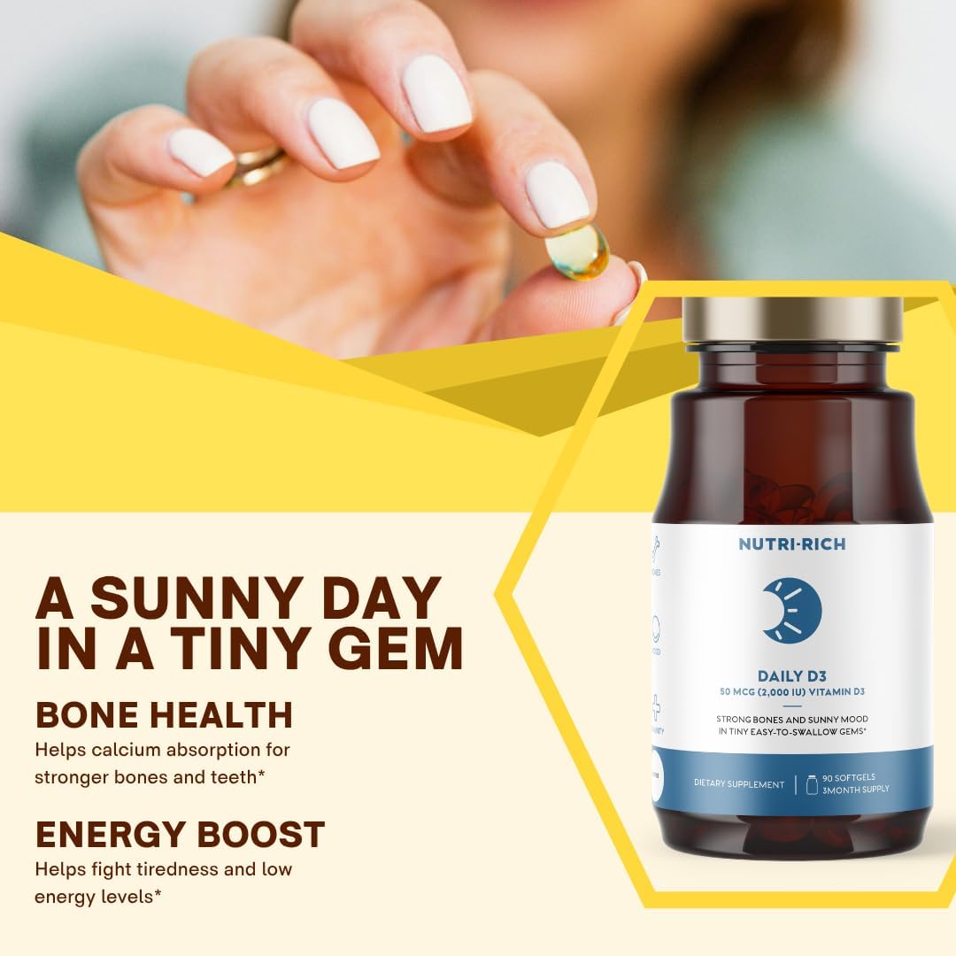 Nutri-Rich Vitamin D3 2000 IU (50 mcg) – High Potency, Immune & Bone Support – 90 Softgels - görsel 4
