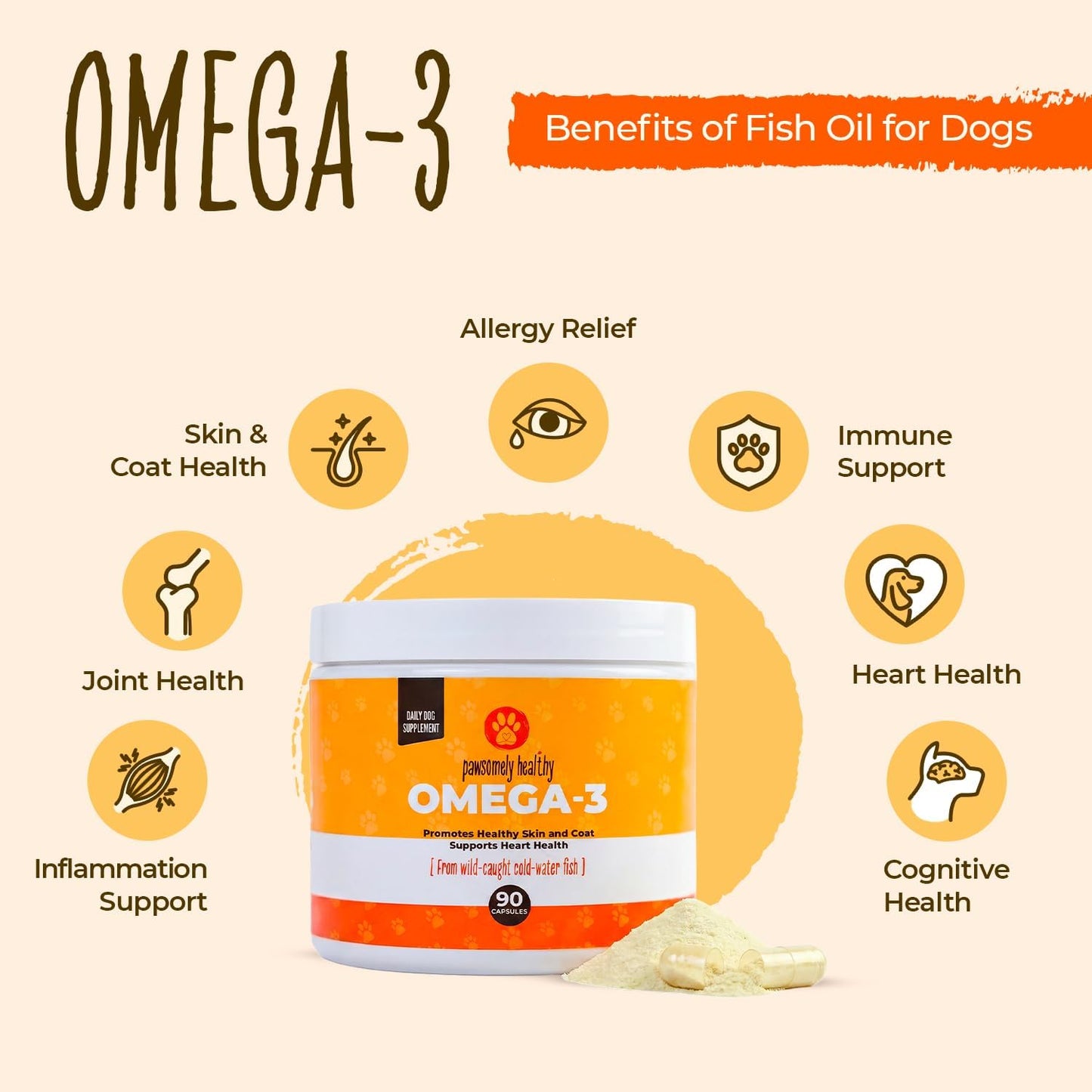 Pawsomely Healthy Omega-3 for Dogs – Mess-Free Powder Capsules, Wild-Caught Anchovy Oil – 90 Count - görsel 2