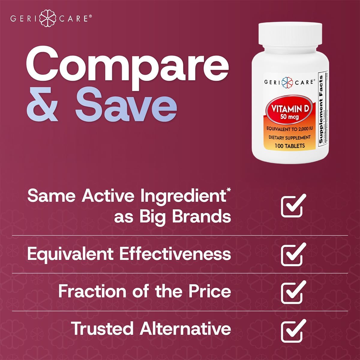 GeriCare Vitamin D 50 mcg (2000 IU) – 100 Tablets – Bone Health, Muscle Function and Immune Support - görsel 4