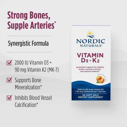 Nordic Naturals Vitamin D3 + K2, Orange Taste - 60 Soft gel capsules