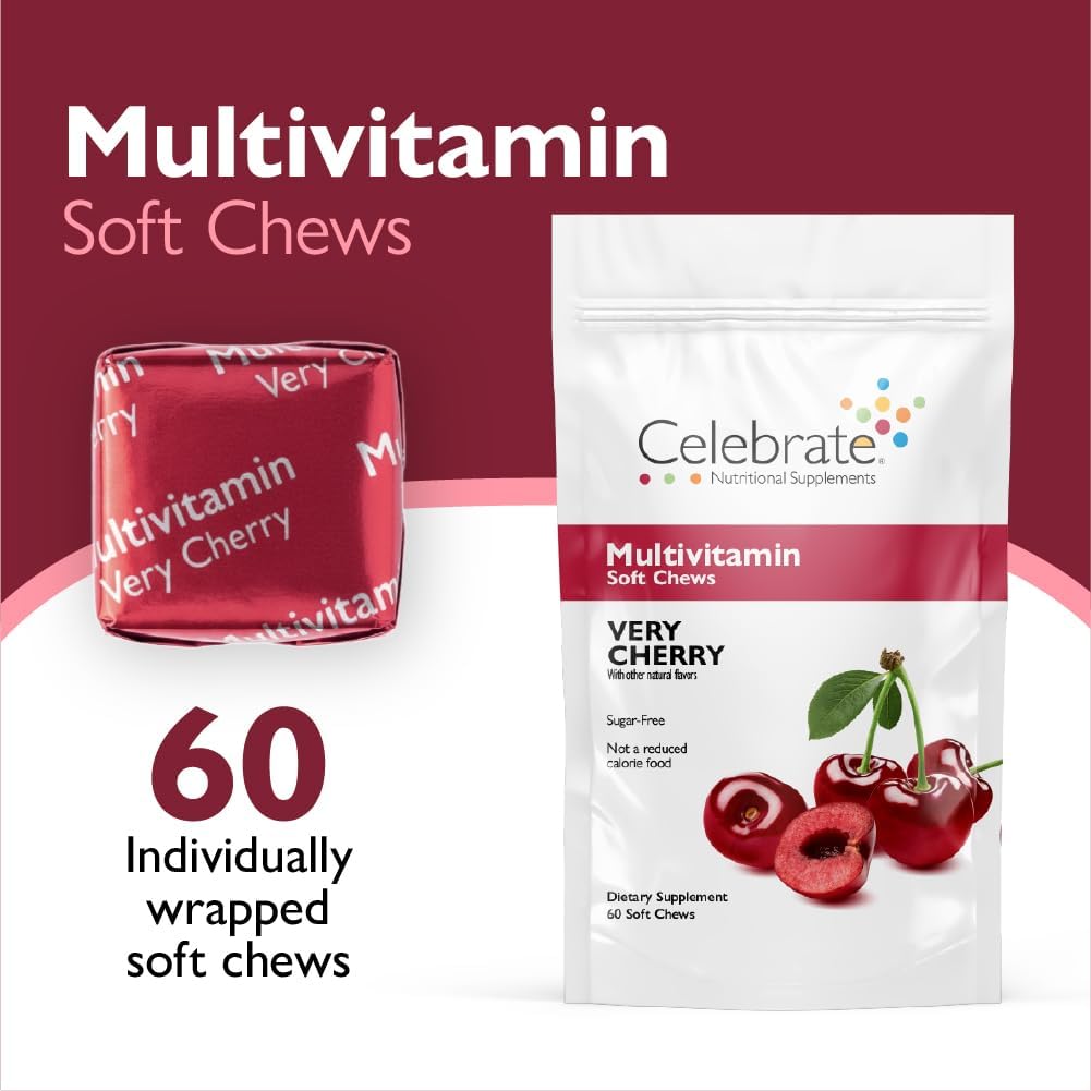 Celebrate Vitamins Bariatric Multivitamin Soft Chews – Essential Vitamins & Minerals, Sugar & Gluten-free – Gastric Bypass & Sleeve Gastrectomy Supplement – Cherry (60ct) - görsel 2