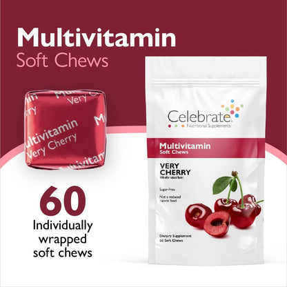 Celebrate Vitamins Bariatric Multivitamin Soft Chews – Essential Vitamins & Minerals, Sugar & Gluten-free – Gastric Bypass & Sleeve Gastrectomy Supplement – Cherry (60ct)