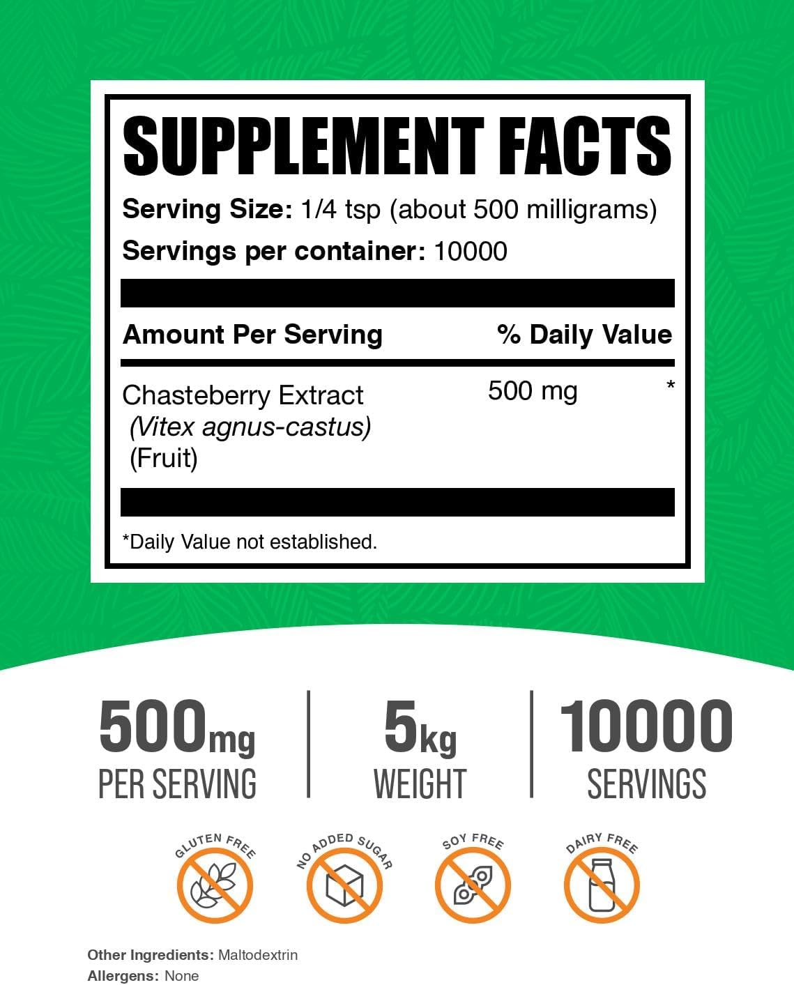 BulkSupplements.com Chasteberry Extract Powder - 500mg per Serving, 1kg (2.2 lbs) (Pack of 5) - görsel 2
