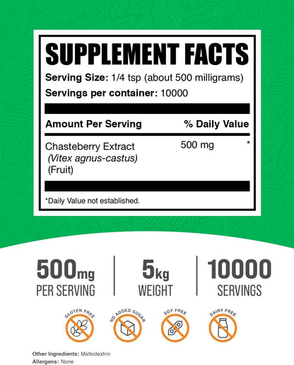 BulkSupplements.com Chasteberry Extract Powder - 500mg per Serving, 1kg (2.2 lbs) (Pack of 5)