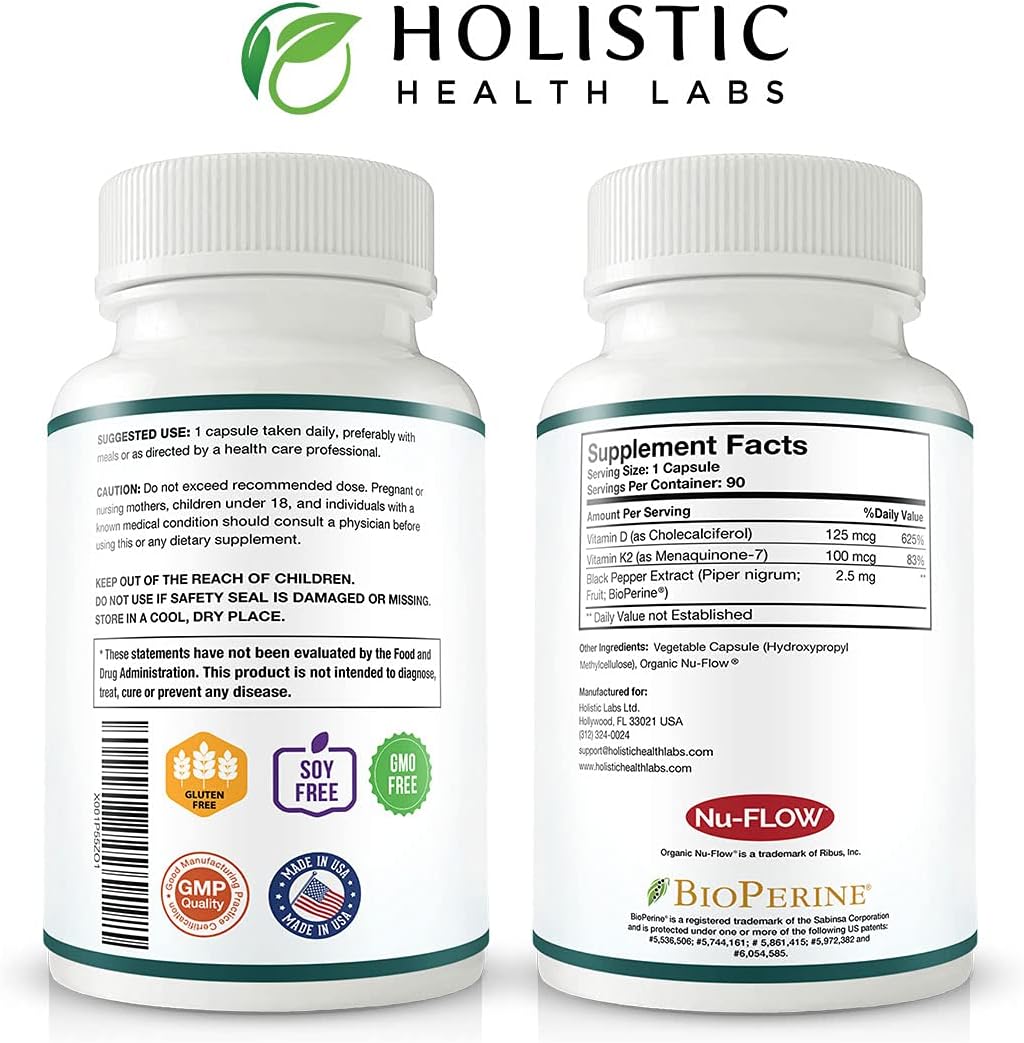 Holistic Health Labs Max Absorption Vitamin K2 + D3 (5000 IU) – 90 Veggie Capsules - görsel 3
