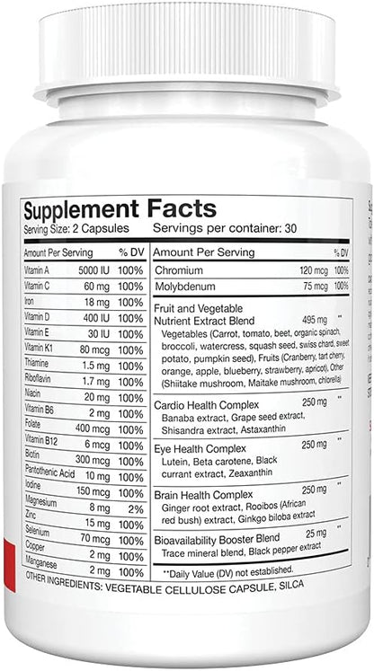 Silver Fern Whole Food Daily Multi Vitamin with Trace Mineral Blend - 4 Bottles - 120 Day Supply - Natural, Non-GM, Vegan, Zero Synthetics