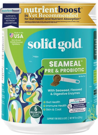 Solid Gold SeaMeal Cat & Dog Multivitamin Chews - Kelp, Omega-3 & Vitamins for Dental, Digestive, Immune, Skin & Coat Health - Multivitamin for Dogs & Cats - Sea Kelp Based Soft Chew for All Ages - 120ct