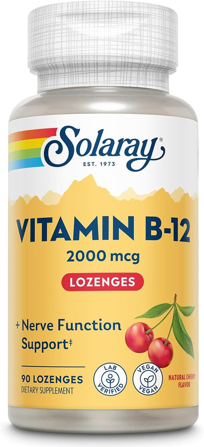 SOLARAY Vitamin B12 2000 mcg Lozenges - Vegan, No Sugar, Natural Cherry Flavour