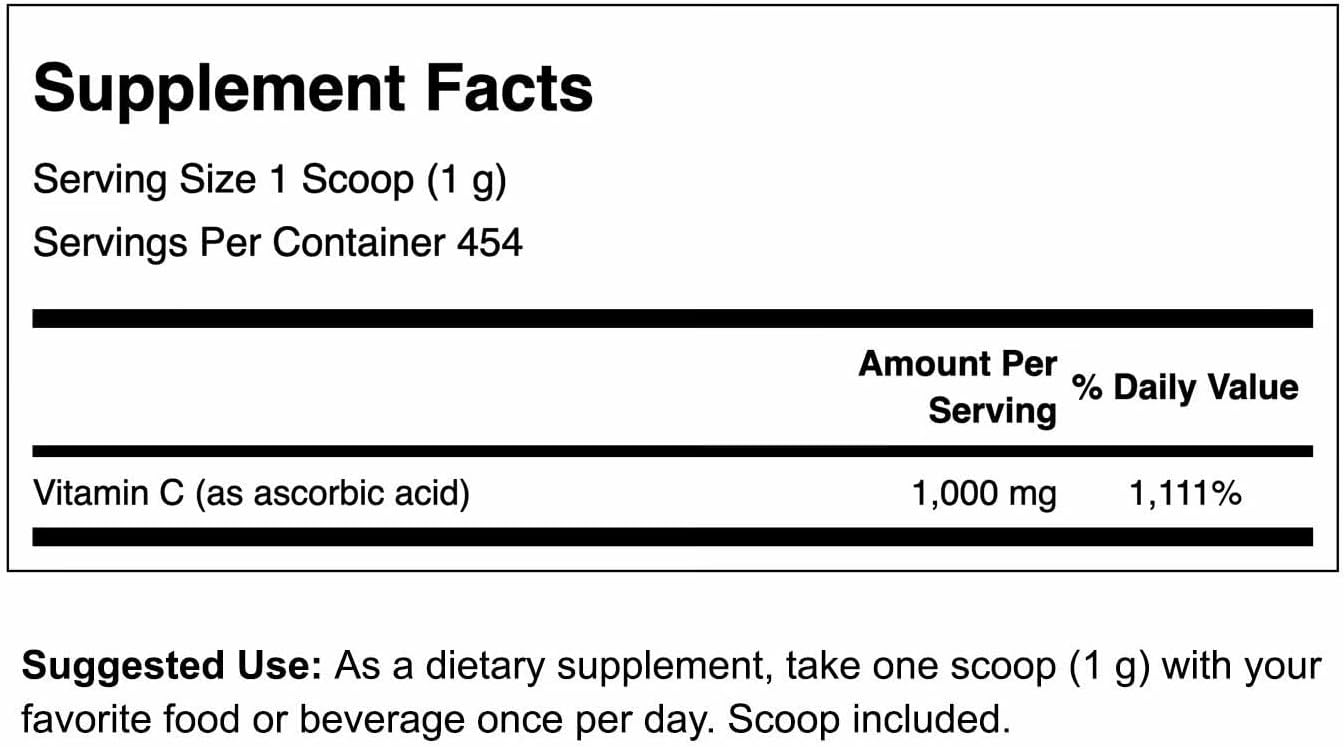 Swanson Vitamin C Powder 100% Pure Ascorbic Acid, for Normal Immune Function, Skin Health, and Antioxidant Protection, 1000 mg per Serving, 1 lb (454 g) 3-Pack - görsel 2