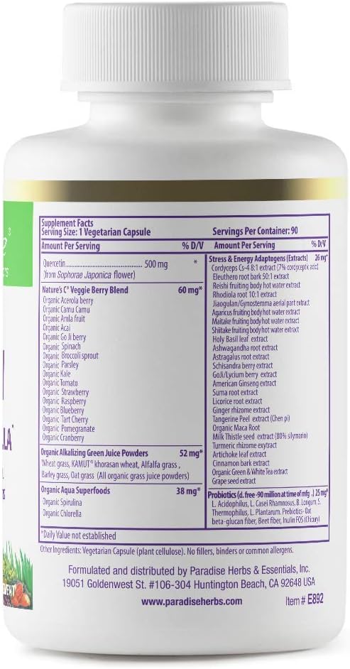Paradise Herbs Earth's Blend Quercetin with Probiotics and Adaptogens - 90 Vegetarian Capsules - görsel 2