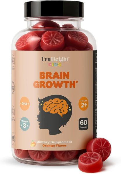 TruHeight Kids Brain Growth Gummies - Orange - Omega-3 DHA Multivitamin for Ages 2+