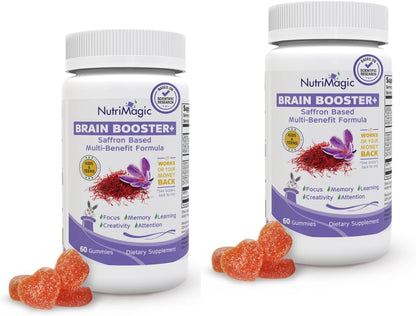 NutriMagic Children's Brain Booster+ 30mg Saffron-Based Multivitamin Gummies for Brain Health Support, Saffron Extract Gummies, Vitamin D3, B6, B12, Zinc, 120 Non-GMO Gummies (Pack of 2)