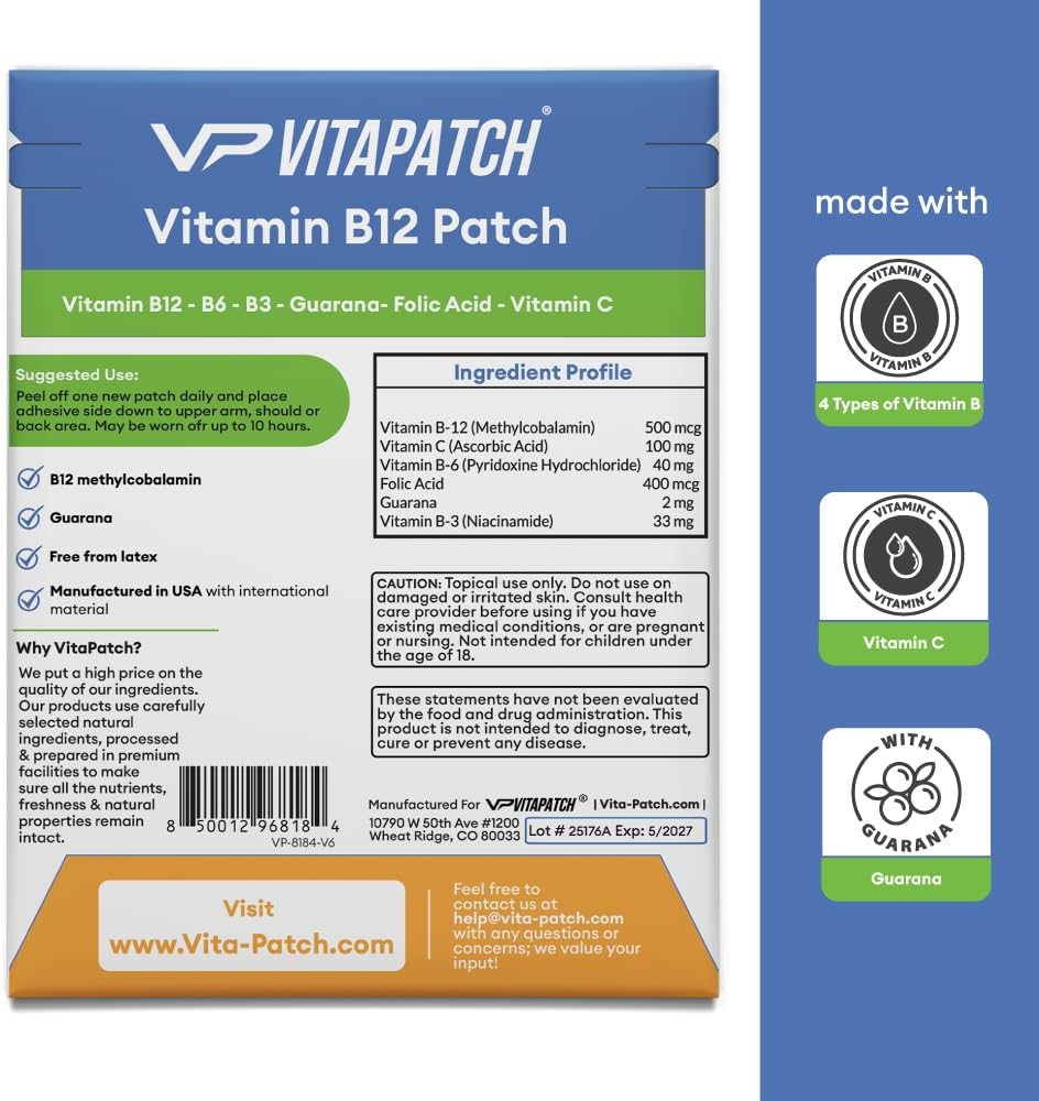 Vitamin B12 Patch for Energy Plus – 30 Patches with Methylcobalamin & Guarana - görsel 2