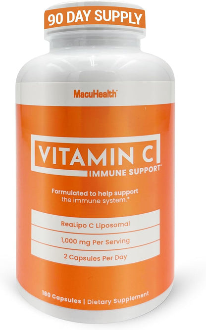 MacuHealth Liposomal Vitamin C 1000mg per Serving - High Bioavailability Vitamin with Fat-Soluble Antioxidants and Enhanced Absorption - 3 Month Supply