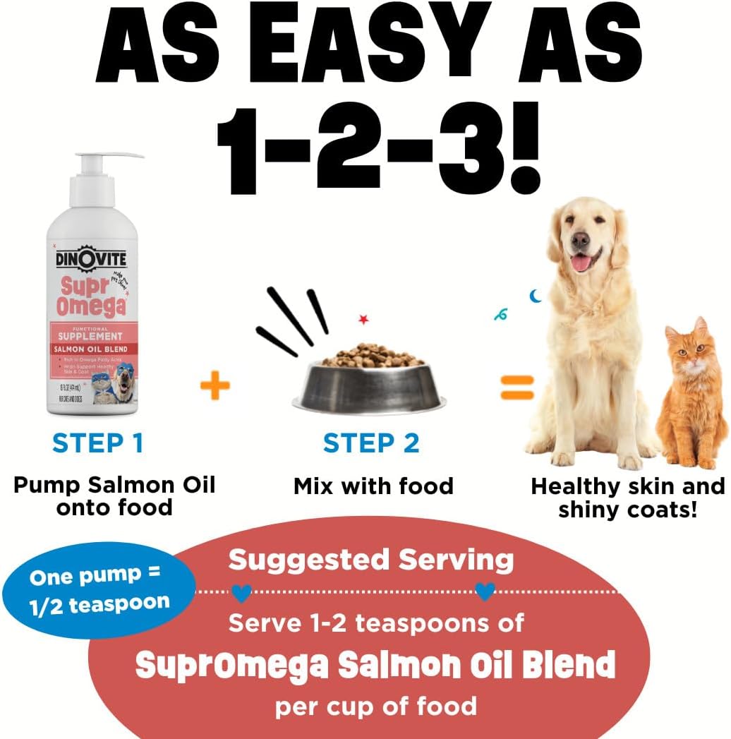 Dinovite SuprOmega Wild Caught Salmon Oil for Dogs and Cats - GM-Free Omega-3 Skin and Coat Supplement, 16 oz – Image 5