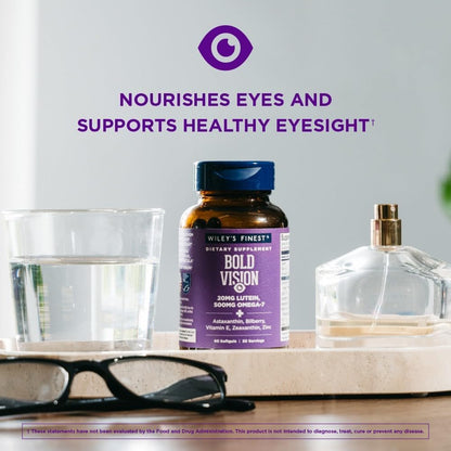 Wiley's Finest Wild Alaskan Fish Oil Bold Vision - Eye Health Food Supplement with Lutein and Omega-7 - 60 Softgels
