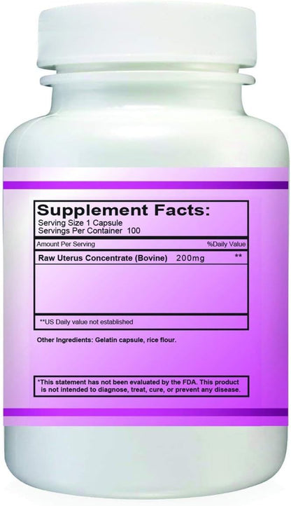 Simply Raw Uterus Glandular – For Women's Hormonal Balance, 100 Capsules